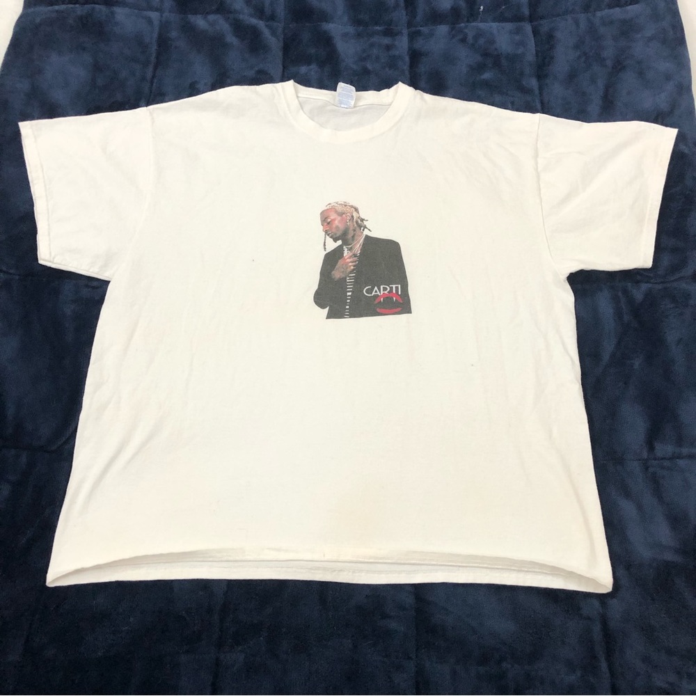 Playboi Carti Hip Hop Rapper Streetwear Portrait Graphic White T-Shirt Mens 2XL.